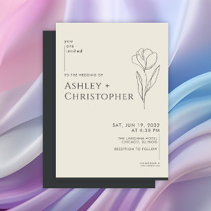 Modern Drawn Floral Black Onyx Wedding Invitation