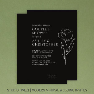 Modern Drawn Floral Black Onyx Wedding Shower Invitation
