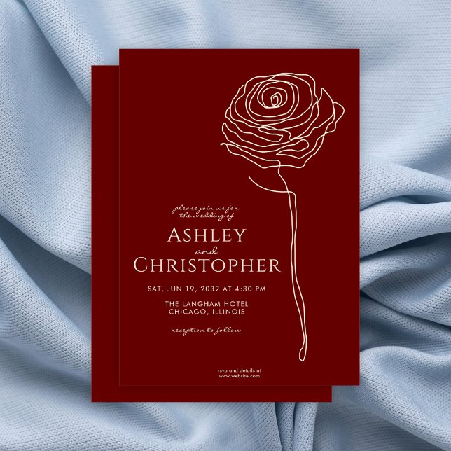 Modern Drawn Floral Crimson Red Wedding Invitation (Creator Uploaded)