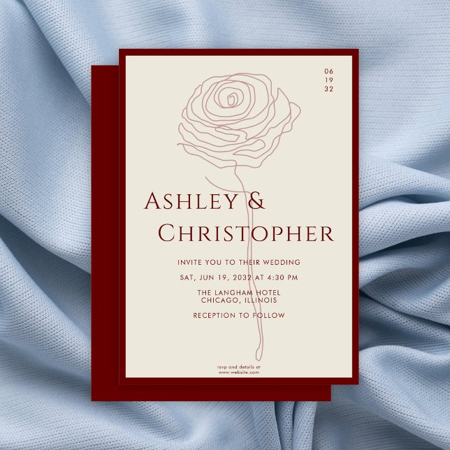Modern Drawn Floral Crimson Red Wedding Invitation (Creator Uploaded)