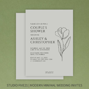Modern Drawn Floral Smoke Black Wedding Shower Invitation