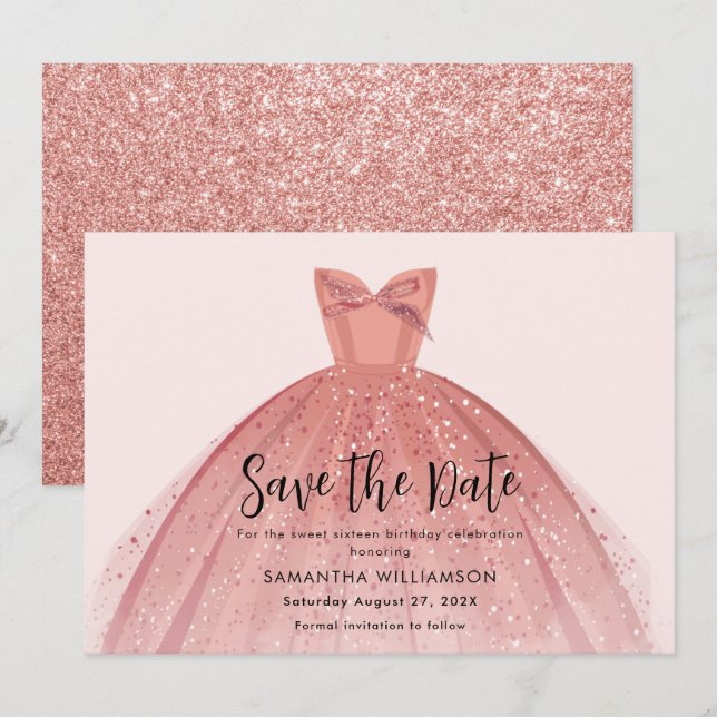 Modern Dress Sweet 16 Script Birthday Save The Date (Front/Back)