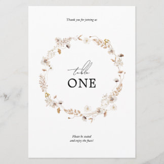 Modern Dried Floral Boho Wreath Table Number Name