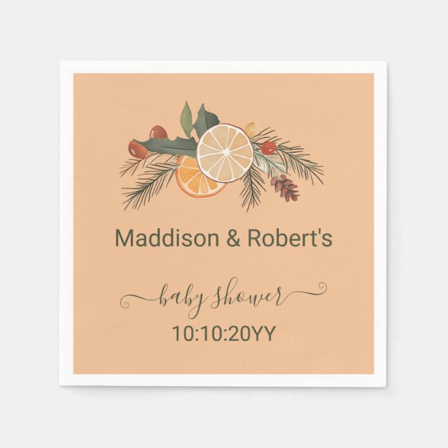 Modern Dried Winter Citrus Baby Shower  Napkin (Front)