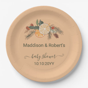Modern Dried Winter Citrus Baby Shower  Paper Plate