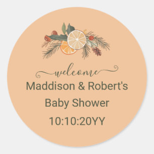 Modern Dried Winter Citrus Baby Shower Welcome  Classic Round Sticker