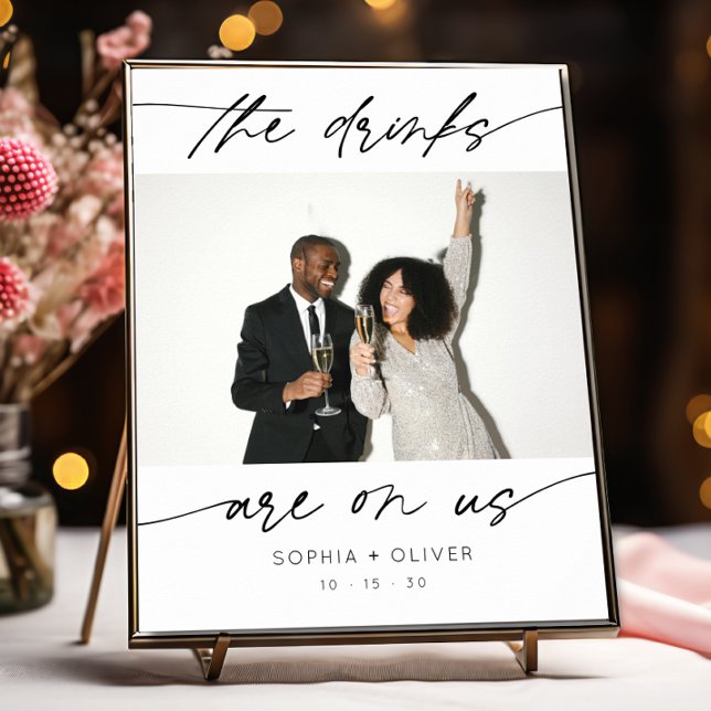 Modern Drink Are On Us Calligraphy Script Photo  Poster (Creator Uploaded)