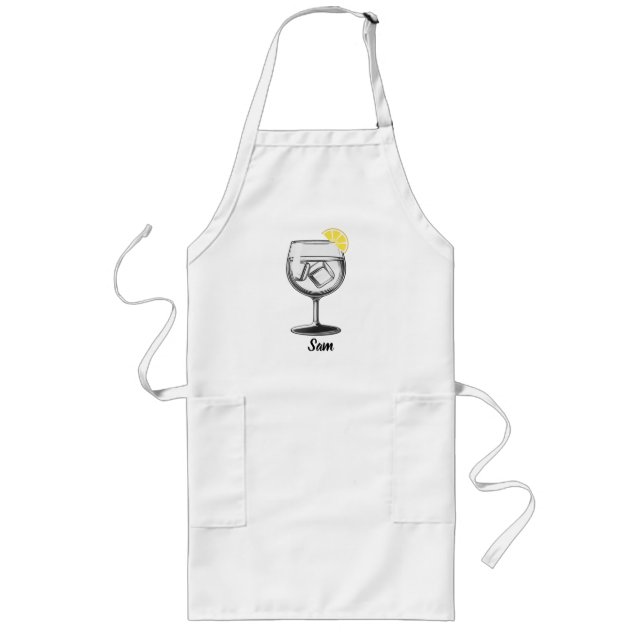 Modern Drink with Lemon Slice,Simple, Personalized Long Apron (Front)