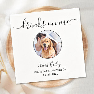 Modern Drinks On Me Custom Photo Pet Wedding  Napkin