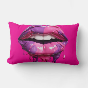 Modern Dripping Lips Art – Bold Pink & Purple Lumbar Pillow