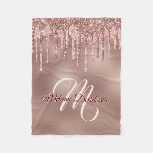 Modern Dripping Rose Gold Personalized Name  Fleece Blanket