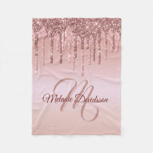 Modern Dripping Rose Gold Personalized Name Fleece Blanket