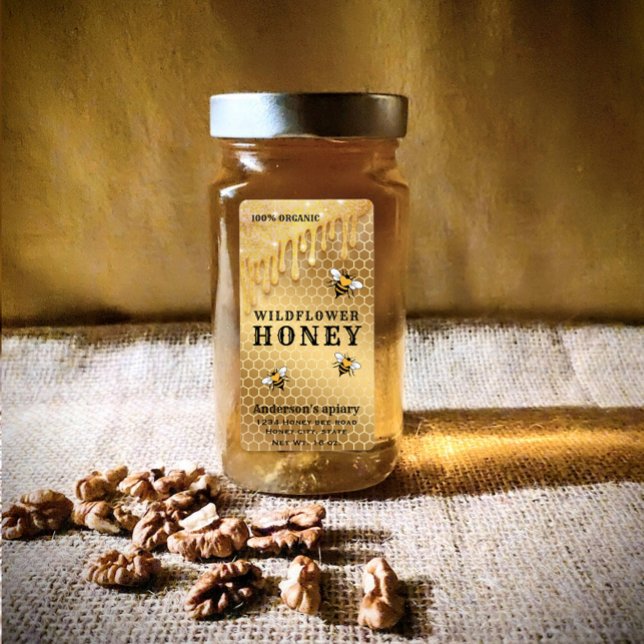 Modern drips  gold  bee honey jar label (Creator Uploaded)