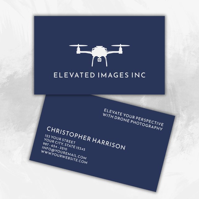 Modern Drone Operator Photography Navy White Business Card (Creator Uploaded)