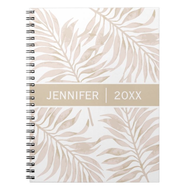 Modern Dry Palm Leaf Boho Name Script Notebook (Front)