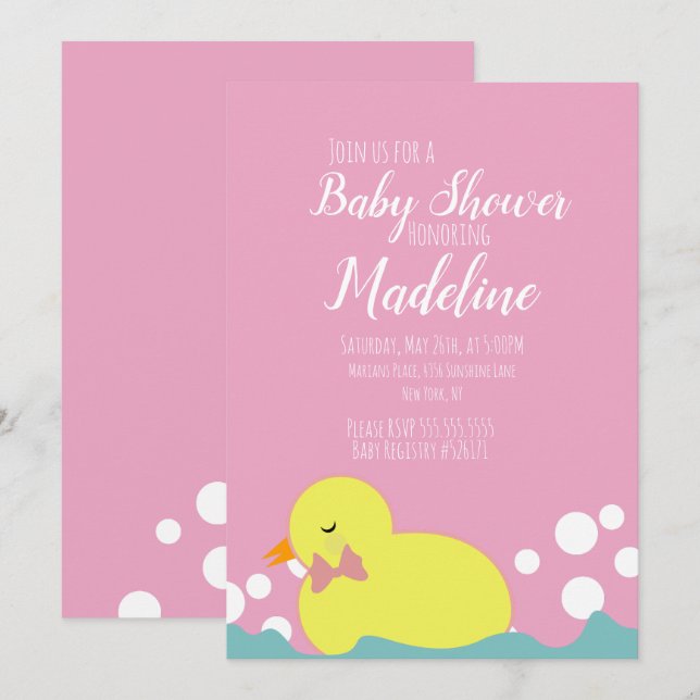 Modern  Ducks Yellow Pink Girl Baby Shower  Invitation (Front/Back)