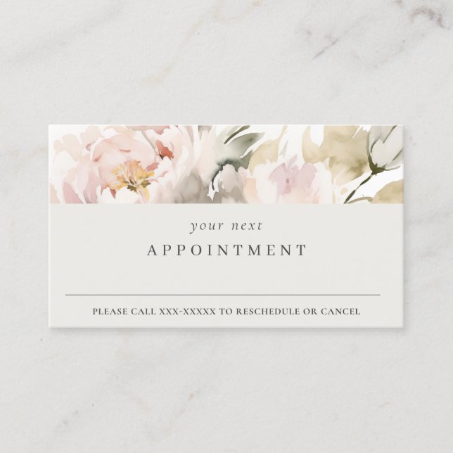 Modern Dusky Blush Peony Floral Bunch Appointment Business Card (Front)