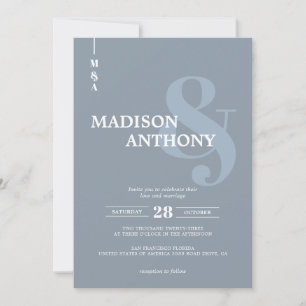 Modern Dusty Blue Ampersand Script Photo Wedding Invitation