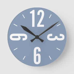 Modern dusty blue and white large numbers  round clock