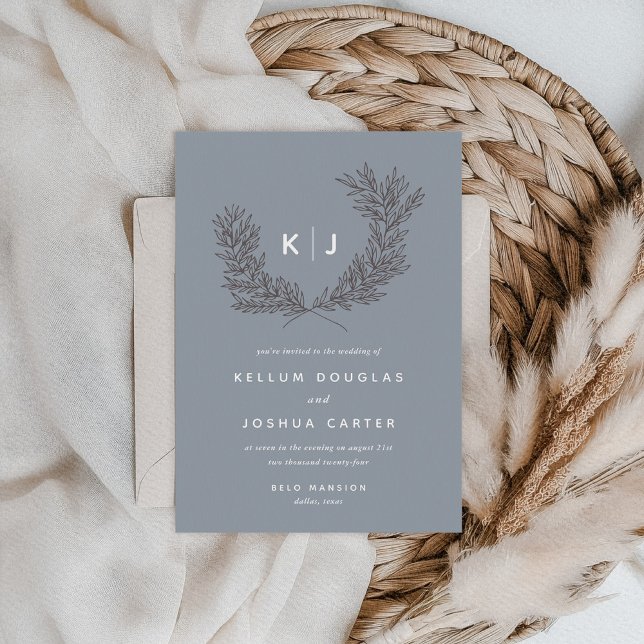 Modern Dusty Blue and White Monogram Wedding Invitation (Modern Dusty Blue and White Monogram Wedding Invitation)