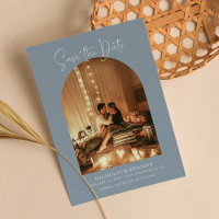 Modern Dusty Blue Arch Photo Boho Wedding Monogram