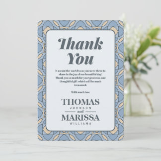 Modern Dusty Blue Art Deco Wedding Thank You Card