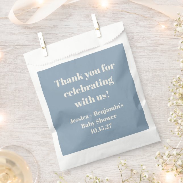 Modern Dusty Blue Baby Shower Custom Thank You Favour Bag (Clipped)