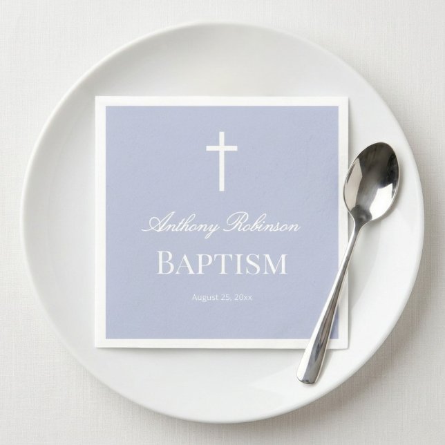 Modern Dusty Blue Baptism Paper Napkin (Creator Uploaded)