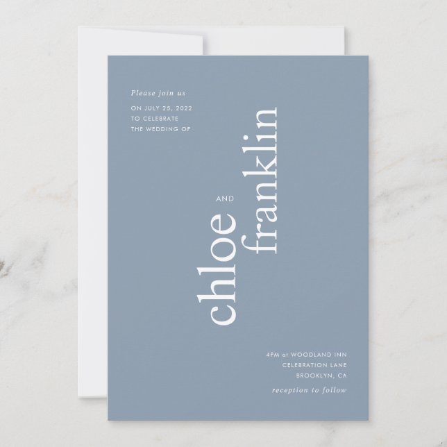 Modern Dusty Blue Bold Typography Wedding Invitation (Front)