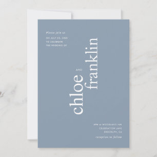 Modern Dusty Blue Bold Typography Wedding Invitation