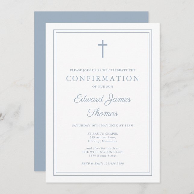 Modern Dusty Blue Border Confirmation Invitation (Front/Back)
