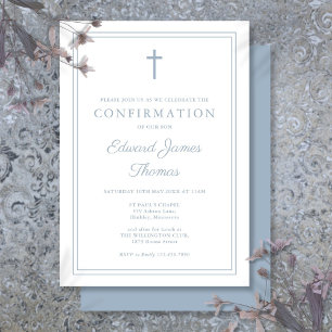Modern Dusty Blue Border Confirmation Invitation