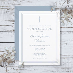 Modern Dusty Blue Border Confirmation Invitation Postcard