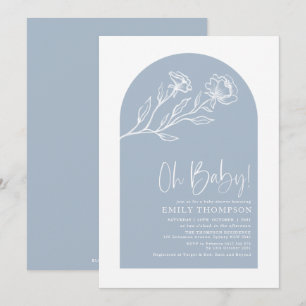Modern Dusty Blue Botanical Arch Baby Shower Invitation