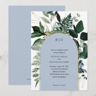 Modern Dusty Blue Botanical garden trendy wedding Invitation