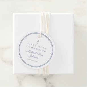 Modern Dusty Blue Boy First Communion Thank You Favour Tags