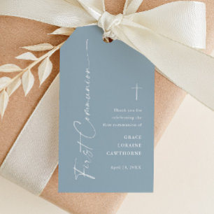 Modern Dusty Blue Boys Baptism Thank You Favor Gift Tags