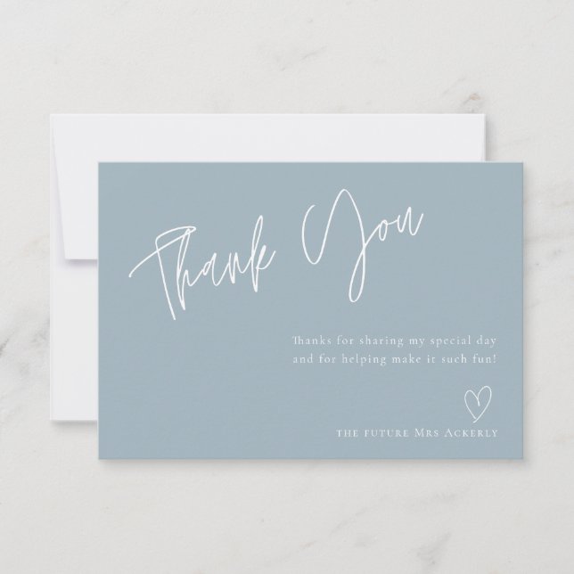 Modern Dusty Blue Bridal Shower Thank You Card (Front)