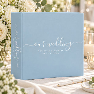 Modern Dusty Blue Chic Calligraphy Wedding Album Binder