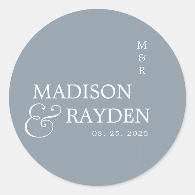 Modern Dusty Blue Chic Monogram Wedding Thank you  Classic Round Sticker (Front)