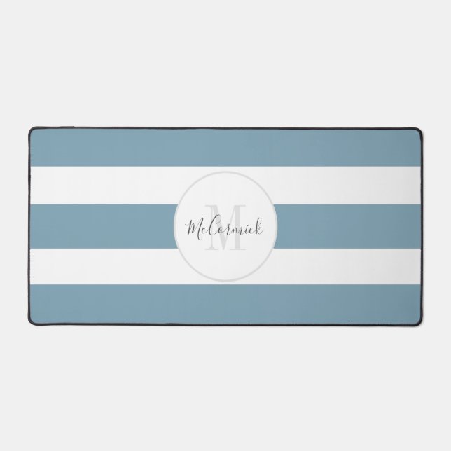Modern Dusty Blue Chic Script Monogram Name Desk Mat (Front)