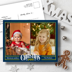 Modern Dusty Blue Christmas JOY Minimalist Photo Holiday Postcard