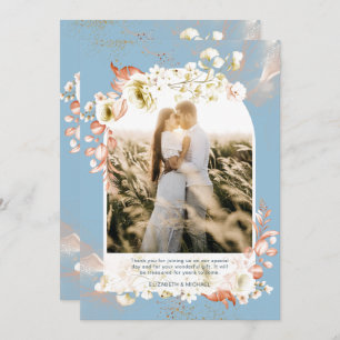 Modern Dusty Blue Coral Floral PHOTO THANK YOU