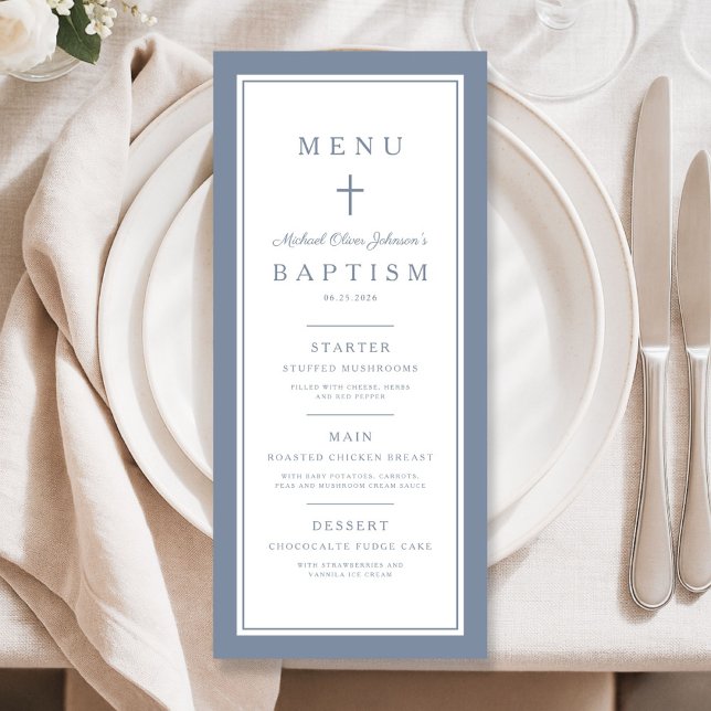 Modern Dusty Blue Cross Boy Baptism Menu (Modern Dusty Blue Cross Boy Baptism Menu)