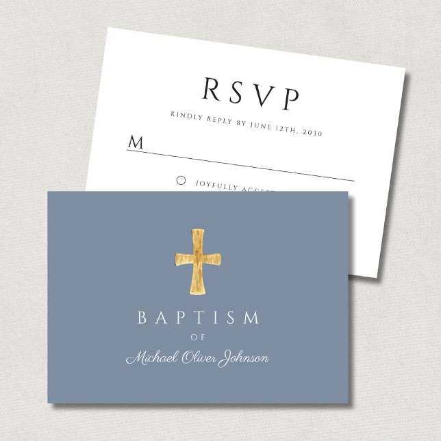 Modern Dusty Blue Cross Boy Baptism  RSVP Card (Modern Dusty Blue Cross Boy Baptism RSVP Card)