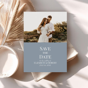 Modern Dusty Blue Custom Photo Save the Date Card