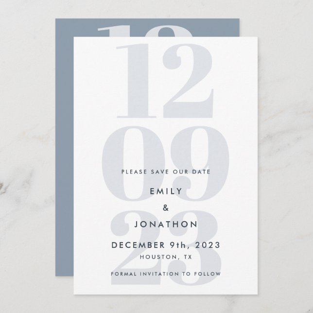 Modern Dusty Blue Date Typography Save The Date (Front/Back)