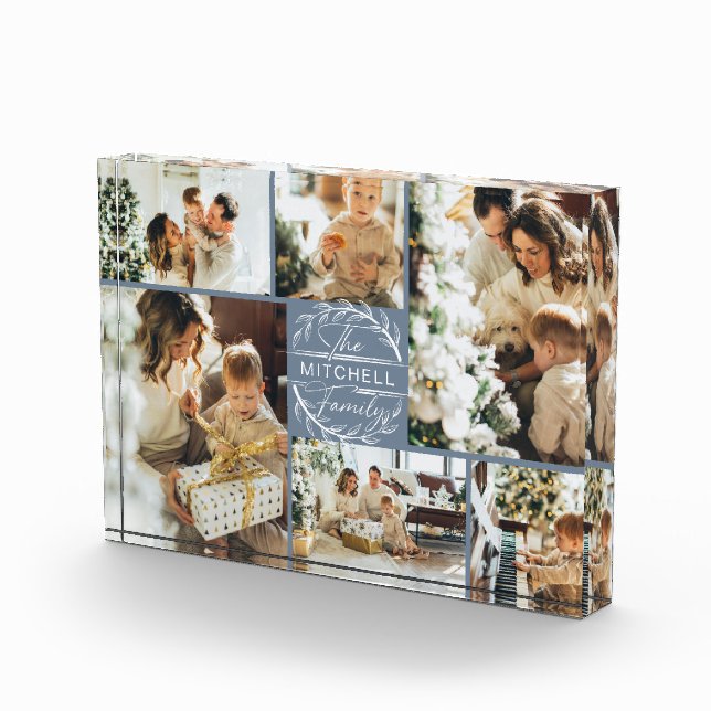 Modern Dusty Blue Family Photo Collage Keepsake (Right)