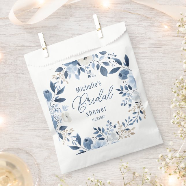 Modern Dusty Blue Floral Boho Bridal Shower Favour Bag (Clipped)