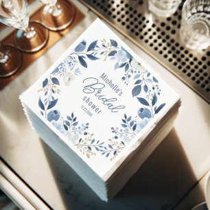 Modern Dusty Blue Floral Boho Bridal Shower Napkin